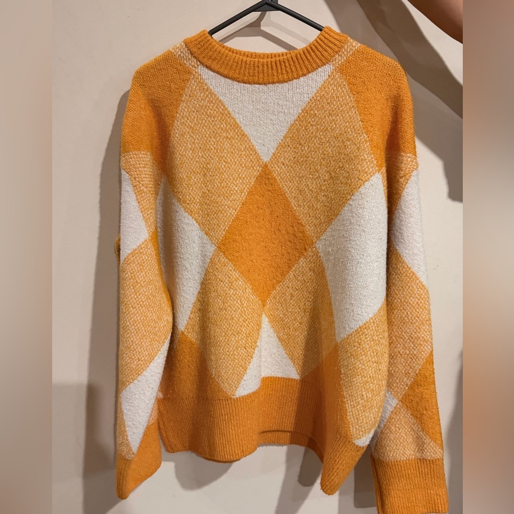 Orange Argyle Knit Sweater | Zara